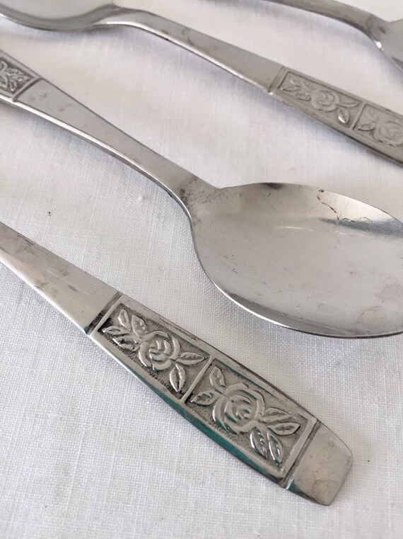 【Vintage】 Floral Teaspoons Rose Flower Teaspoons in Gold or Silver Plated Colors, Sold