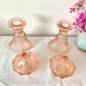 Vintage dressing table candlesticks and accessories.