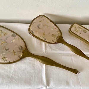 Stunning vintage complete 1950&#39;s vanity mirror and brush set. Dressing table set. Vintage mirror. Vintage brush.
