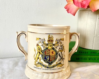 Coronation mug 1953 of Queen Elizabeth. Commemorative ware. Brentleigh Ware.