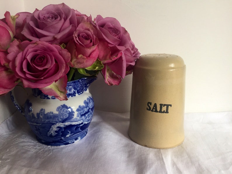 Vintage stoneware slipware salt shaker. image 1