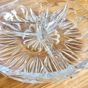 Vintage clear glass divided serving bowl.