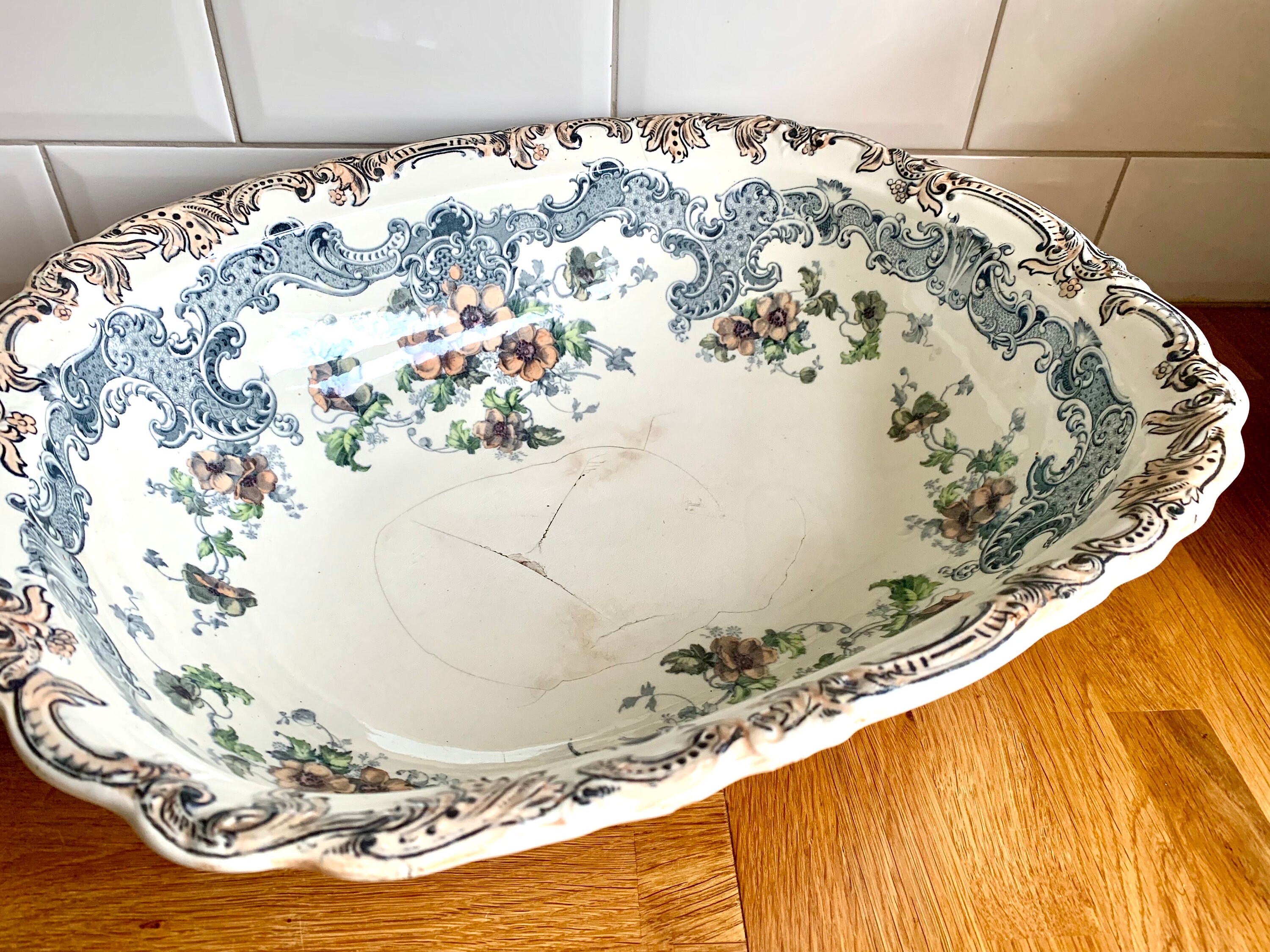 Antique Booths Bisto Ironstone Bowl: Extra Large Floral Transferware