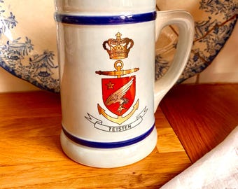 Vintage blue ceramic stein. Tankard. Mug