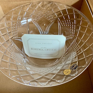 Vintage boxed Bohemia lead glass fruit bowl. Trifle bowl