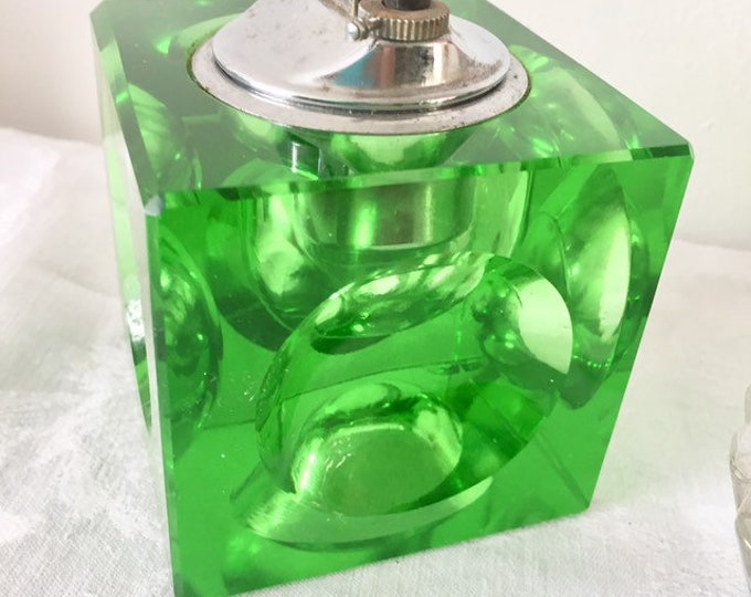 Stunning Retro Green Glass Table Lighter. Vintage Cigarette Etsy