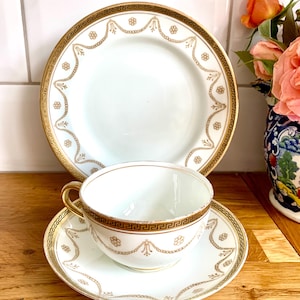 Stunning vintage Fine bone china tea cup trio. Adderley China. Tay design