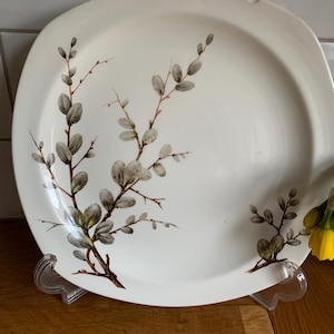 Vintage 50-tals midvinter "pussy willow" fyrkantig tallrik