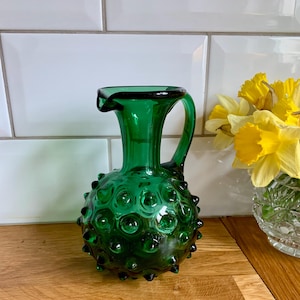 mid century green hobnail glass jug