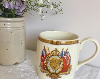 1935 vintage silverjubileumsmugg för drottning Mary och kung George V