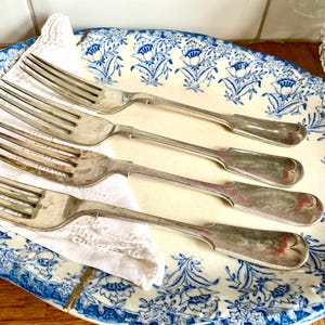 Antique silver dining forks. Fiddle design. Set of 4.