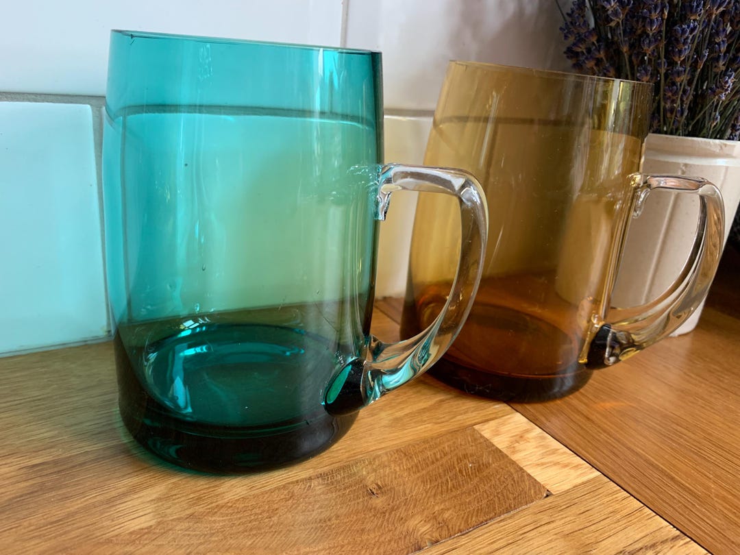 Retro Colored Glass Tankards Amber & Greenblue Etsy