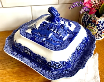 Soupière à couvercle antique motif saule. plat de service vintage. Swinnertons
