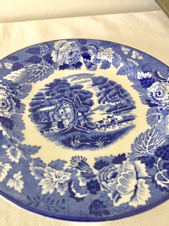 Vintage Enoch Woods 'english Scenery' Blue and White Side Plates