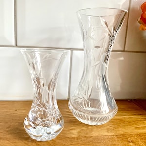 vintage etched glass retro vases x2
