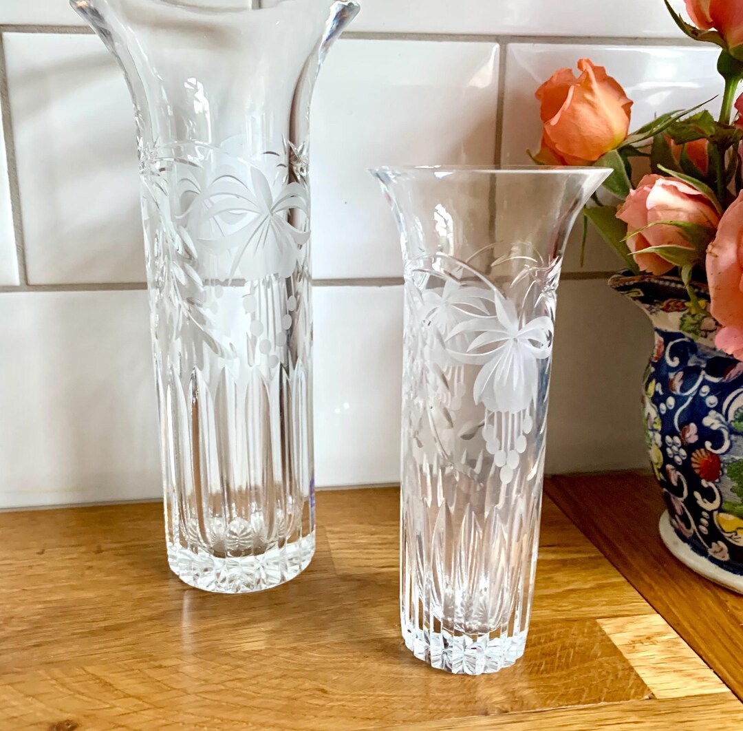 ヴィンテージエッチングガラスレトロ花瓶 x2 - Etsy 日本