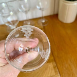 Set of 5 vintage sherry glasses. Hand etched