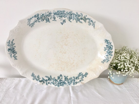 イギリス プレート ブルー&ホワイト Dean's Burslem ３枚セット Antique Edwardian Deans Burslem Serving Plate/platter. - Etsy