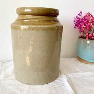 Antique large stoneware pot/ utensils jar. Late 1800's.