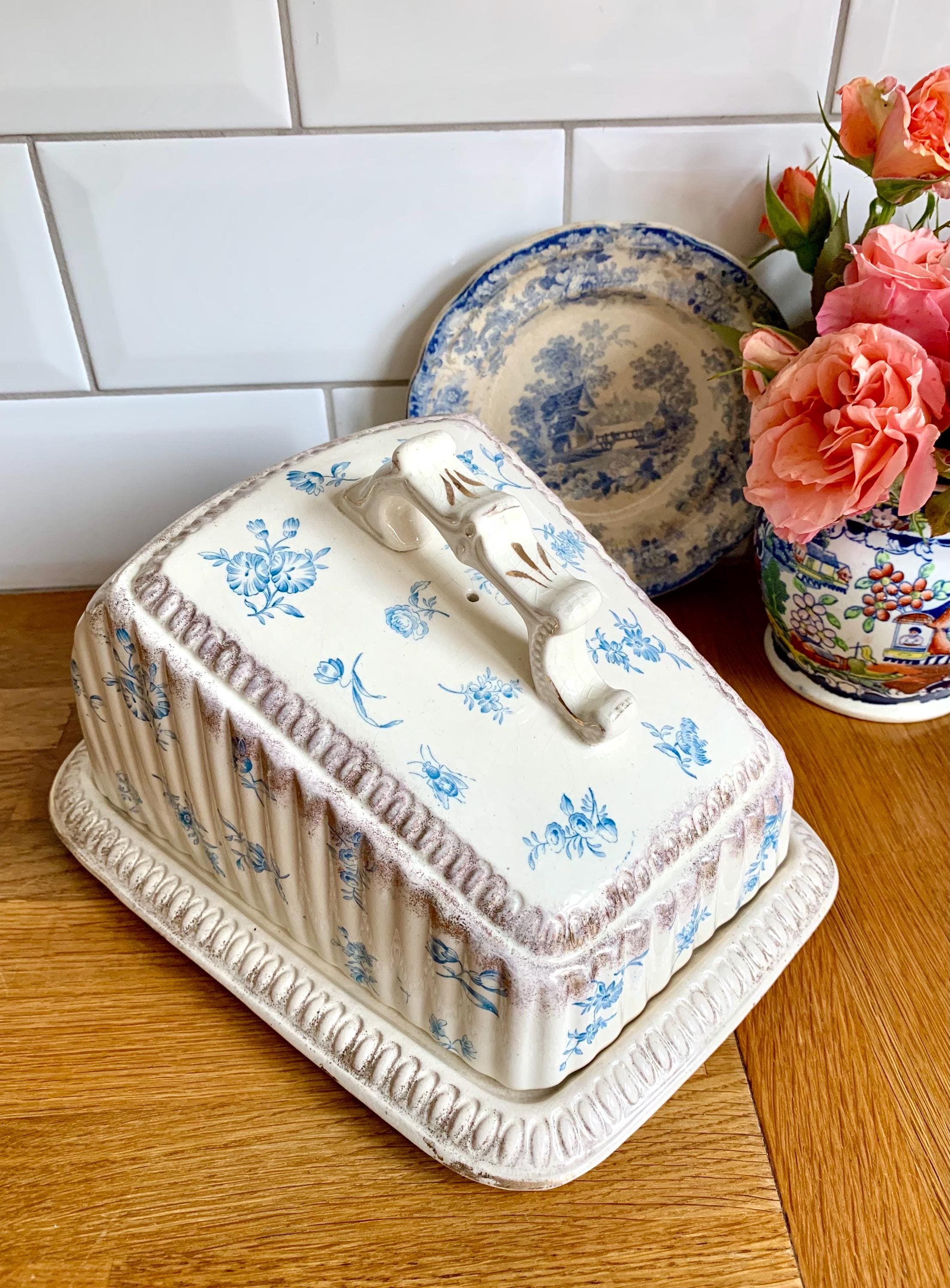 食器 ARABIA cheese plate dome Large Vintage Cheese Cloche: Floral Ivory Ceramic Dome - Etsy