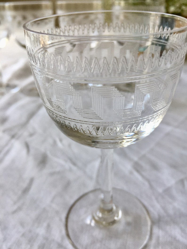 Antique Edwardian Etched Crystal Sherry/port Glasses. Set of Etsy