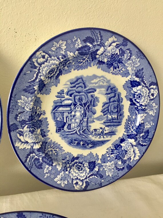 Vintage Enoch Woods 'english Scenery' Blue and White Side Plates