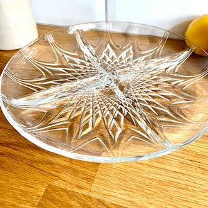 Vintage clear glass divided serving bowl.