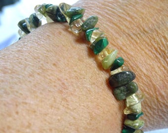 Citrine Malchite & Peridot Bracelet, Positive Energy, Repel Negativity, Crystal Healing, Chip Bead Bracelet, + Free Citrine Tumblestone