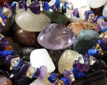 Lapis Lazuli, Citrine & Amethyst Bracelet, Unknown Mysteries,  Insomnia, Crystal Healing, Chip Bead Bracelet,  + Free Citrine Tumblestone