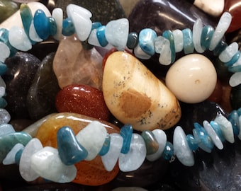 Bracelet en apatite bleue et aigue-marine, apaisez l'esprit, soulagez le stress, aimez-vous vous-même, soins de guérison, bracelet élastique, jonc artisanal