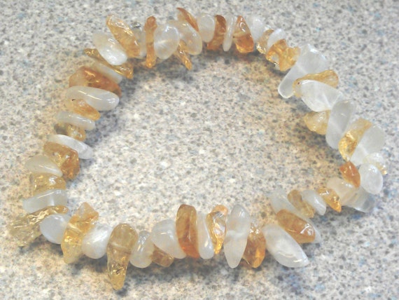 Citrine and Moonstone Bracelet, Strengthen Intuition, Inner Confidence, Attract Prosperity + Free Citrine Tumblestone