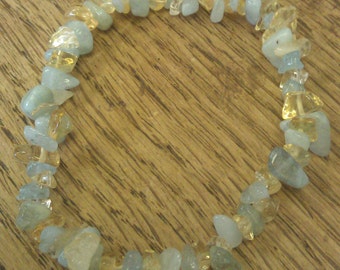 Citrine & Aquamarine Bracelet, Protect against pollution, Combat depression, Crystal Healing  + Free Citrine Tumblestone