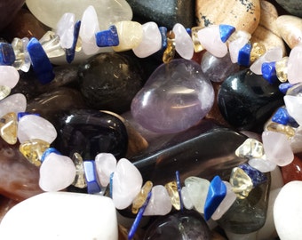Lapis Lazuli Rose Quartz and Citrine Bracelet, Relieve Vertigo, Total Awareness, Healing  Crystal + Free Citrine Tumblestone