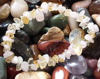 Citrine and Rose Quartz Bracelet, Attract Love, Repel Negativity, Crystal Healing, Chip Bead Bracelet,  + Free Citrine Tumblestone