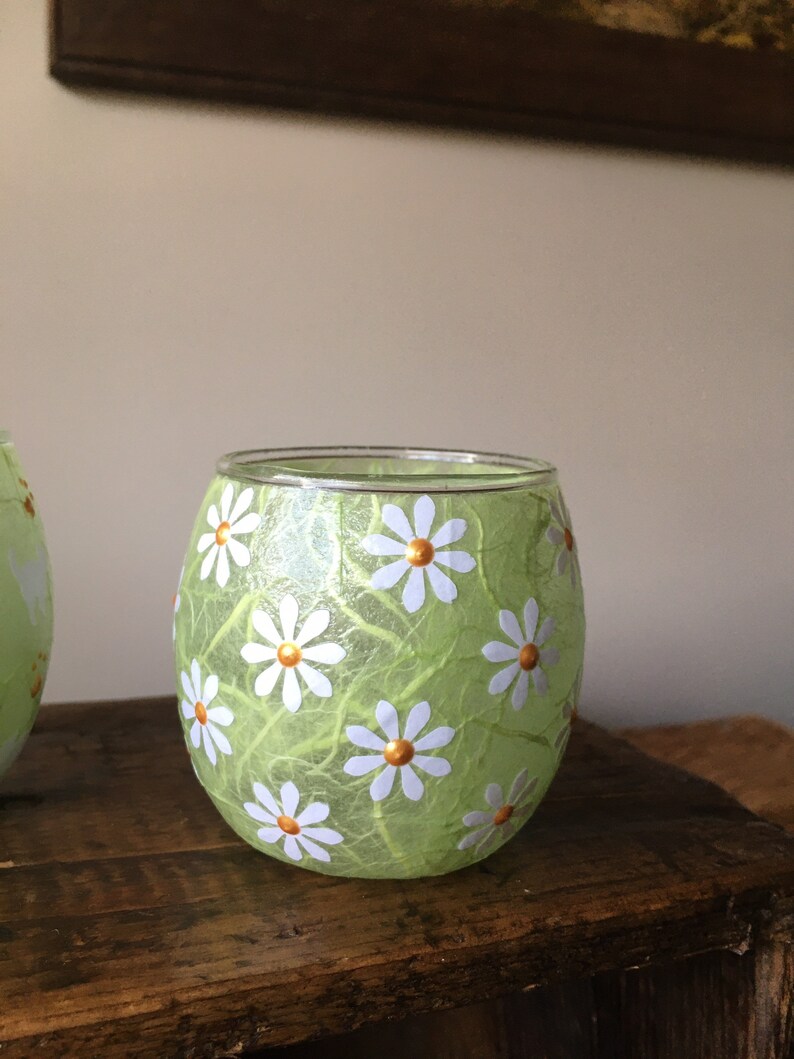 Hand made apple green glass tealight candle holder. Multiple Etsy