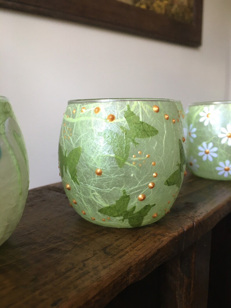 Hand made apple green glass tealight candle holder. Multiple Etsy