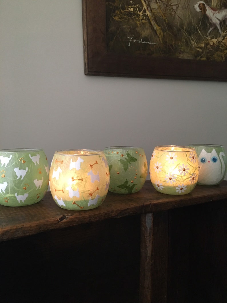 Hand made apple green glass tealight candle holder. Multiple Etsy