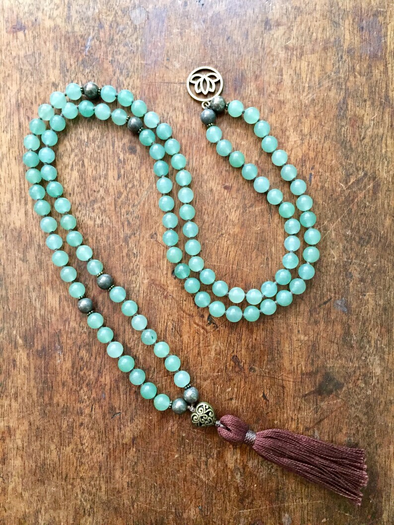 Green aventurine mala Labradorite mala Handmade knotted mala 108 mala beads Mala necklace Yoga beads Pyrite mala Mala.