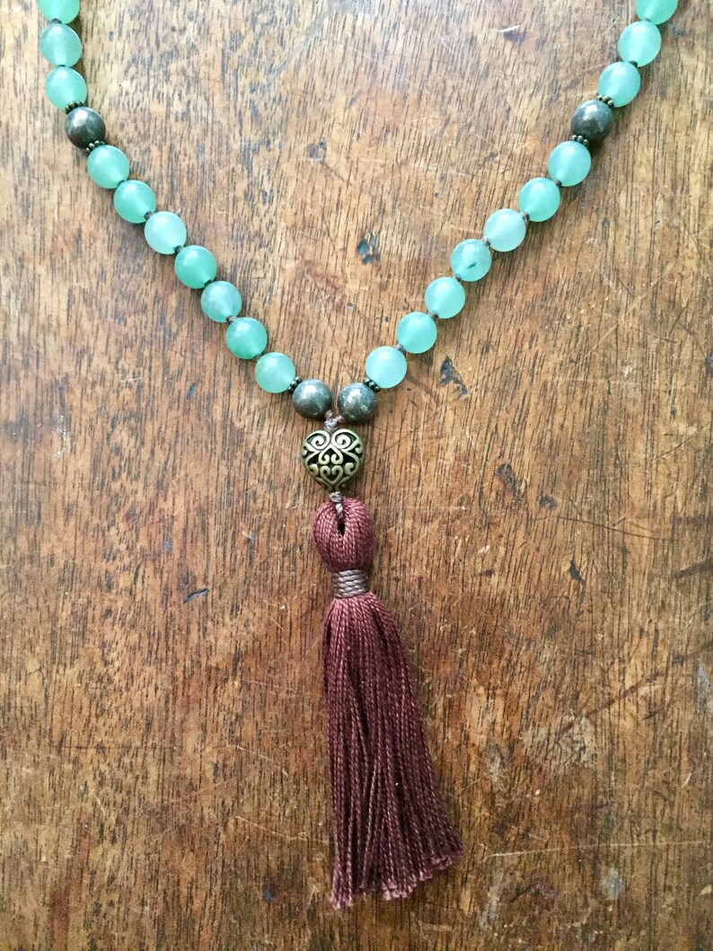 Green aventurine mala Labradorite mala Handmade knotted mala 108 mala beads Mala necklace Yoga beads Pyrite mala Mala.