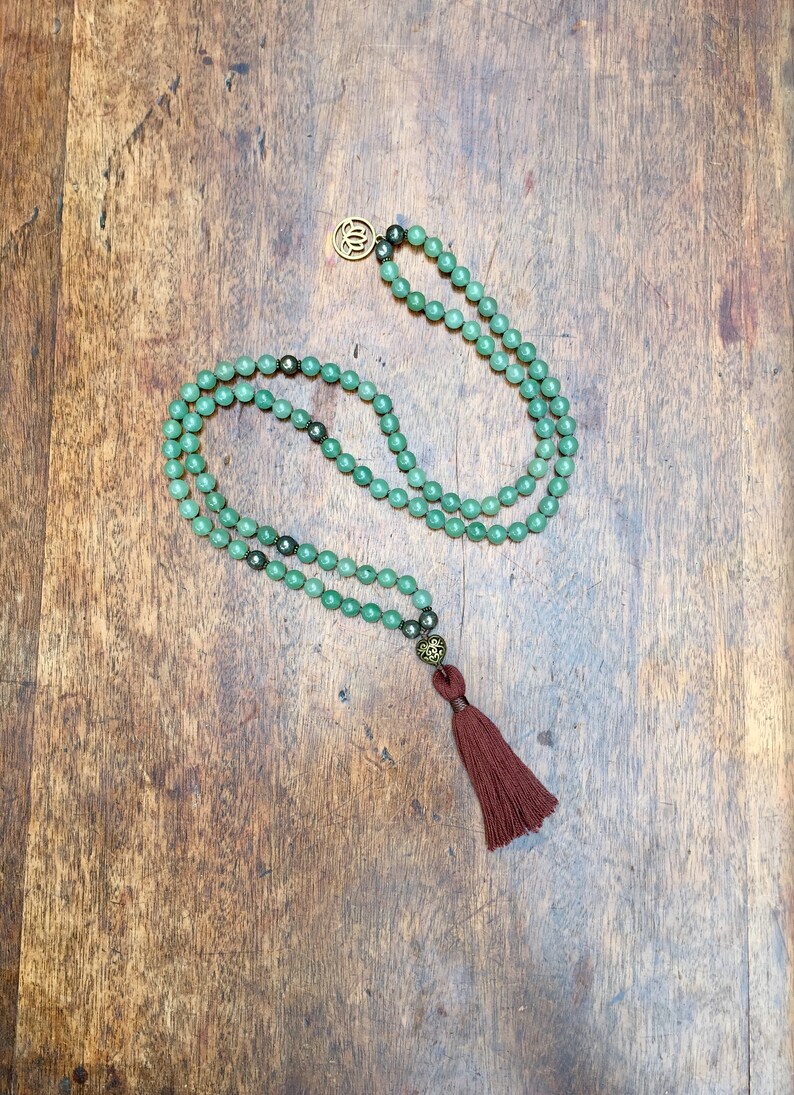 Green aventurine mala Labradorite mala Handmade knotted mala 108 mala beads Mala necklace Yoga beads Pyrite mala Mala.