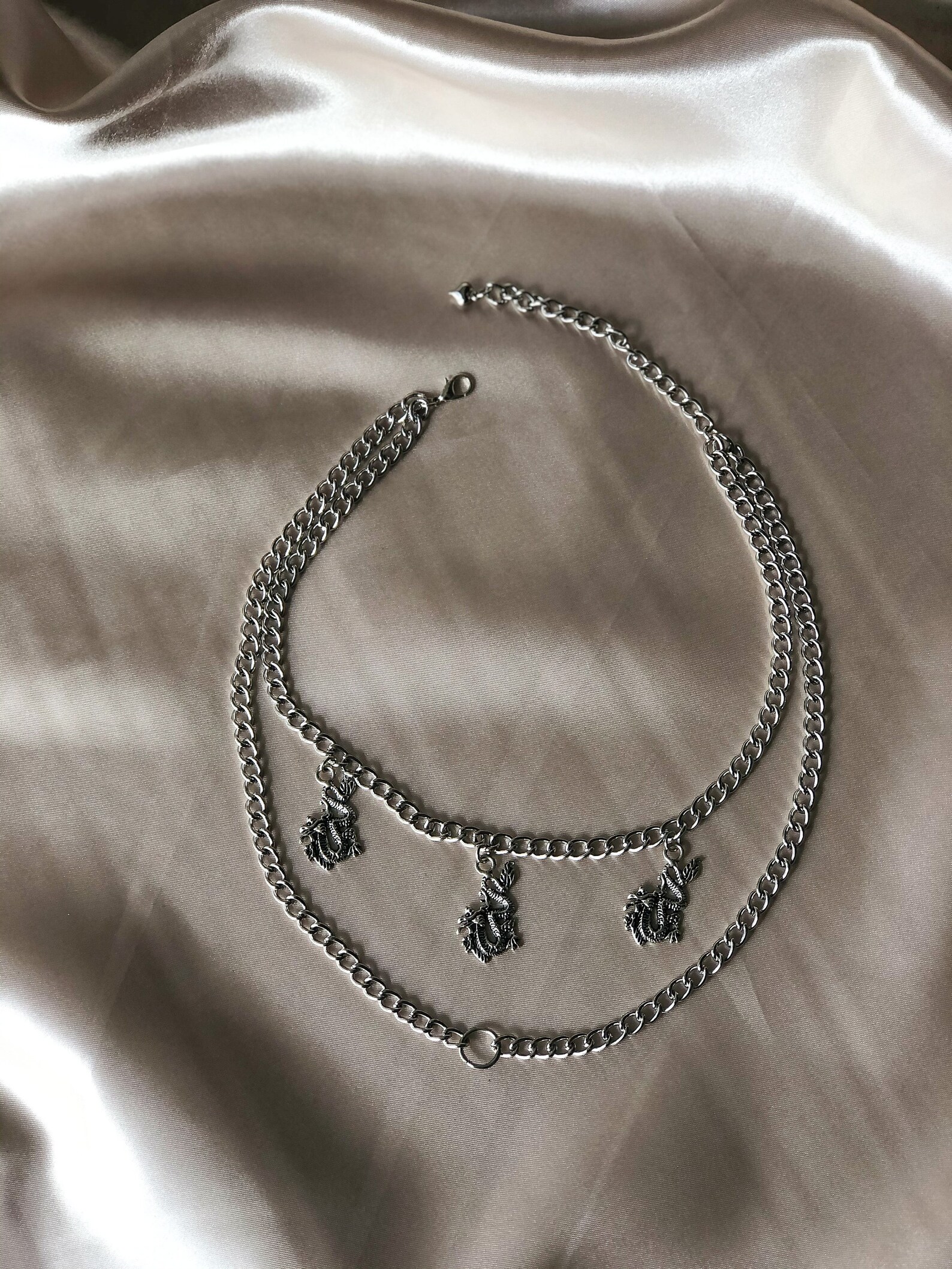 Download Layered Chain Dragon Charm Choker Necklace Chunk Chain and ...
