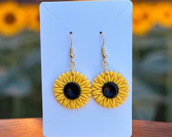 Sunflower Polymer Clay Earrings, Lightweight Earrings