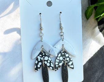 Black and White Polymer Clay Earrings, Lightweight Earrings