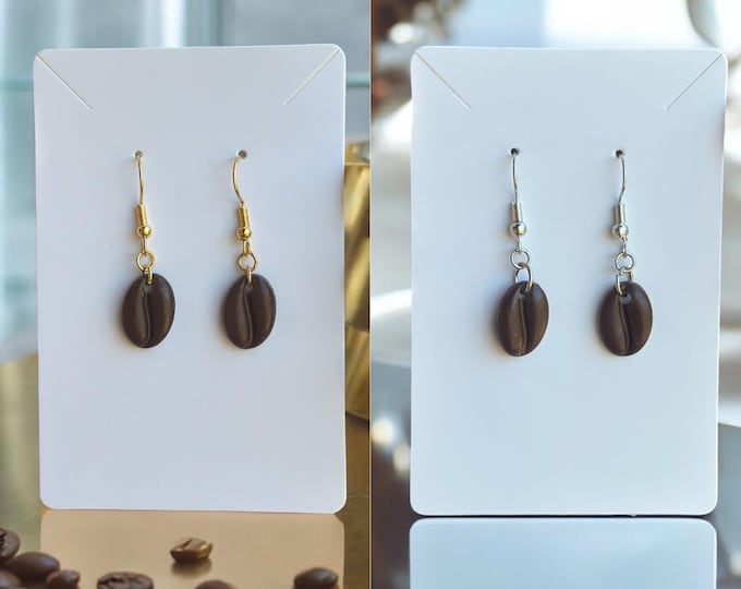 Coffee bean polymer clay earrings, hypoallergenic surgical grade steel earrings,  lightweight earrings, gold earrings, silver earrings