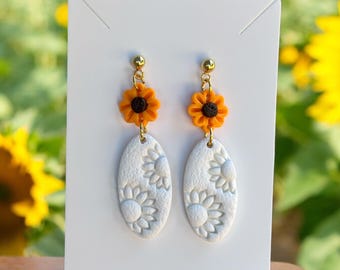 Sunflower Gold Stud Polymer Clay Earrings, Lightweight Earrings