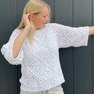 CROCHET PATTERN + VIDEO - Tulip Square Summer Sweater - Granny Square Crochet Jumper / Garment - Size-Inclusive (Sizes Xs-5XL) Instant Pdf