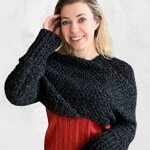 CROCHET PATTERN + VIDEO - Crochet Sweater Scarf - Crochet Thneed - Scarf with Sleeves - Size-Inclusive (Sizes S-5XL)