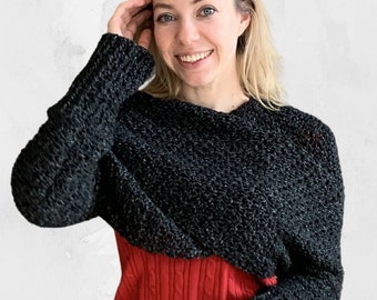 CROCHET PATTERN + VIDEO - Crochet Sweater Scarf - Crochet Thneed - Scarf with Sleeves - Size-Inclusive (Sizes S-5XL)