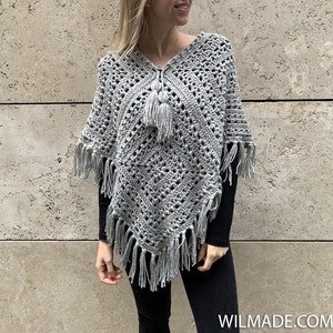 Tulip Square Poncho Crochet Pattern Size S-5XL Instant PDF download by Wilmade Granny Square Crochet Poncho / Garment / Sweater image 2