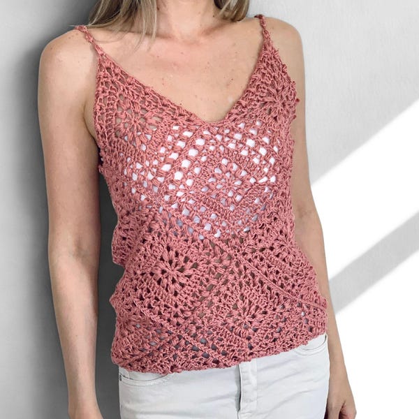 CROCHET PATTERN + VIDEO - Tulip Square Tank Top - Granny Square Crochet Top Pattern For summer - Size-Inclusive (Sizes S-5XL) - Instant Pdf